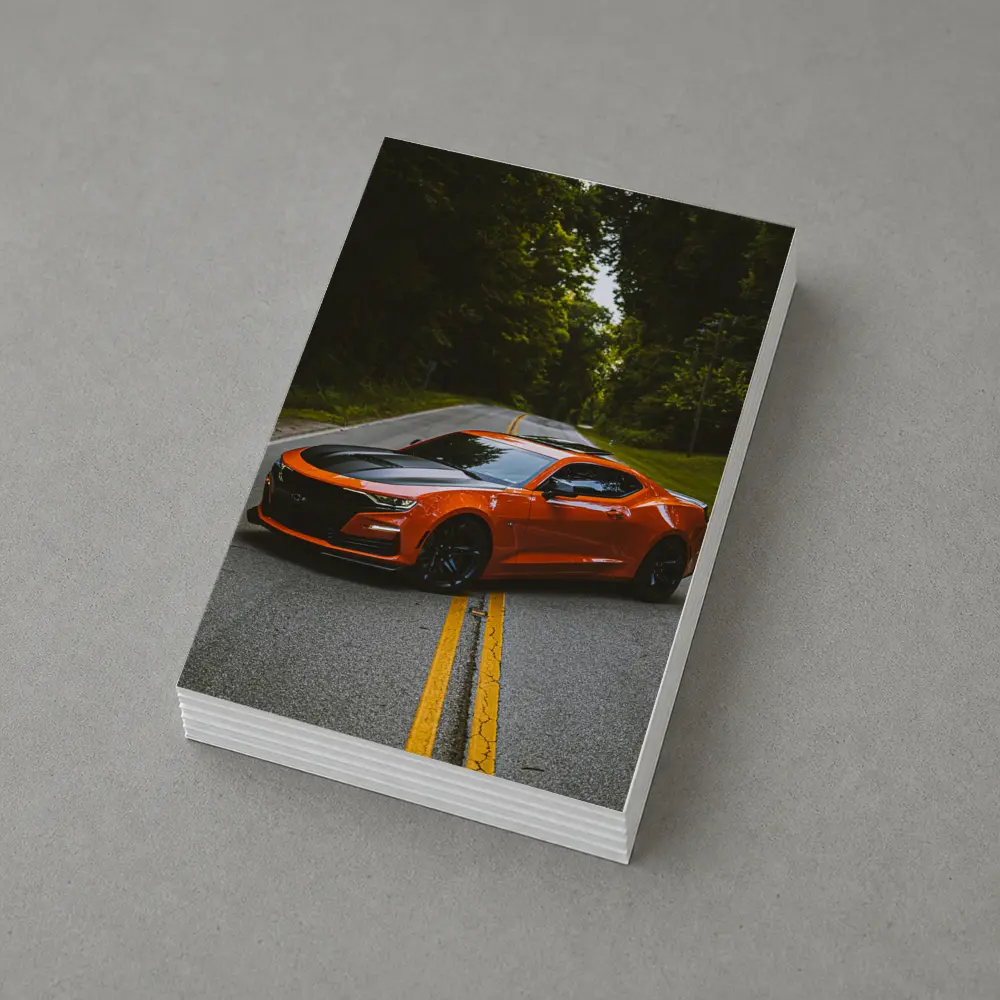 Chevrolet Camaro Orange Muscle Car Forest Road – Postcards