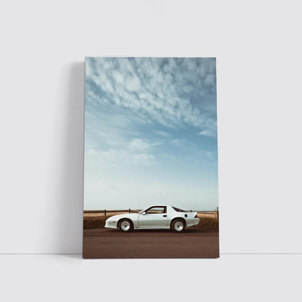 Chevrolet Camaro White Classic Under Open Sky – Wall Art