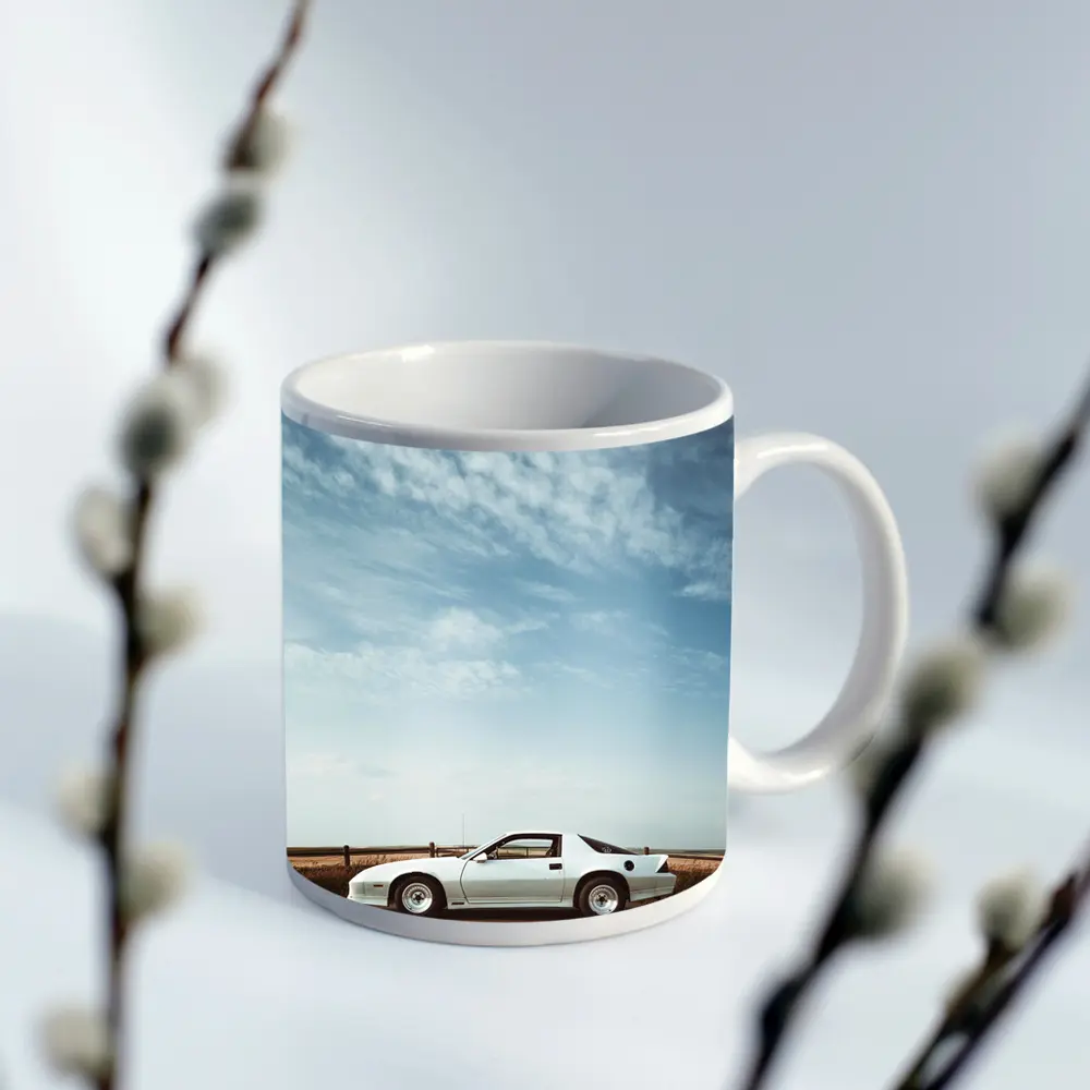 Chevrolet Camaro White Classic Under Open Sky – Mugs