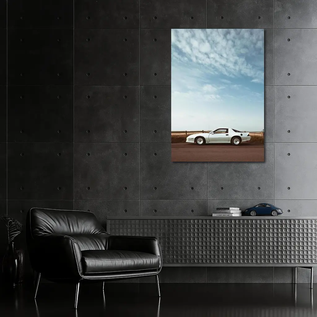 Chevrolet Camaro White Classic Under Open Sky – Wall Art