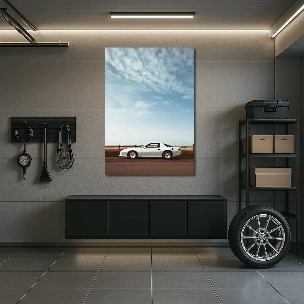 Chevrolet Camaro White Classic Under Open Sky – Wall Art