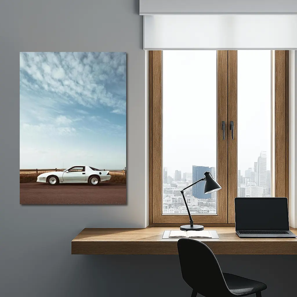 Chevrolet Camaro White Classic Under Open Sky – Wall Art
