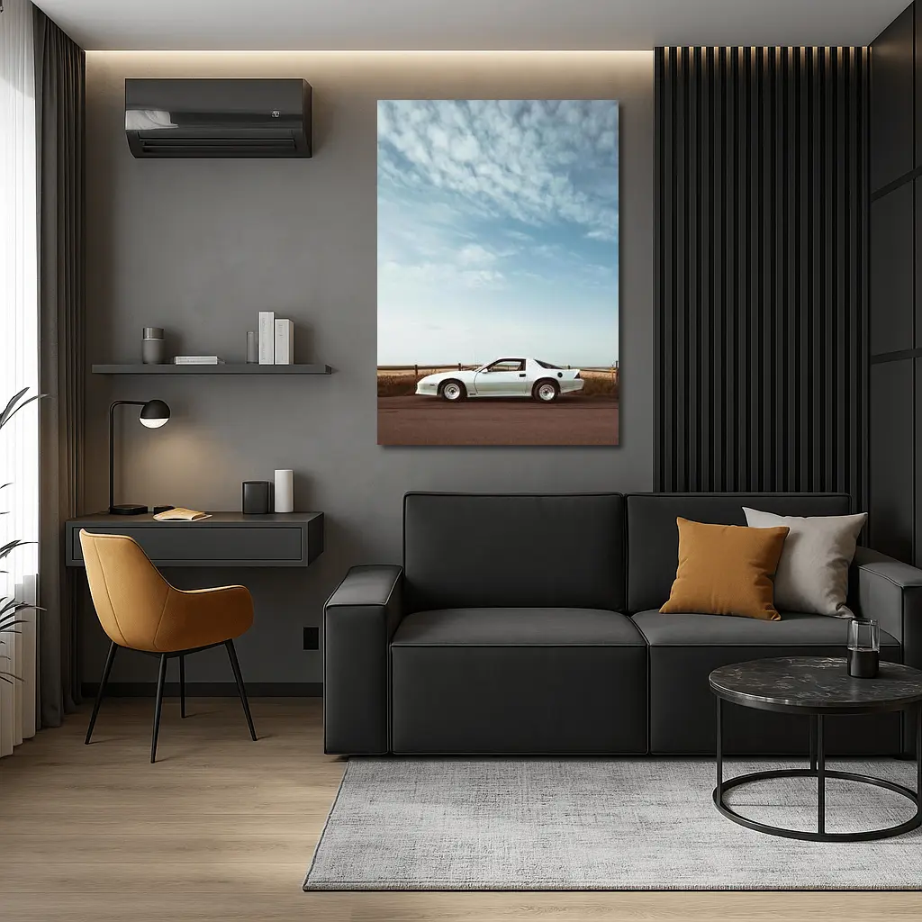 Chevrolet Camaro White Classic Under Open Sky – Wall Art