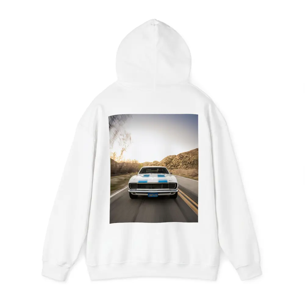 Chevrolet Camaro White Blue Stripes Desert Road – Hoodies