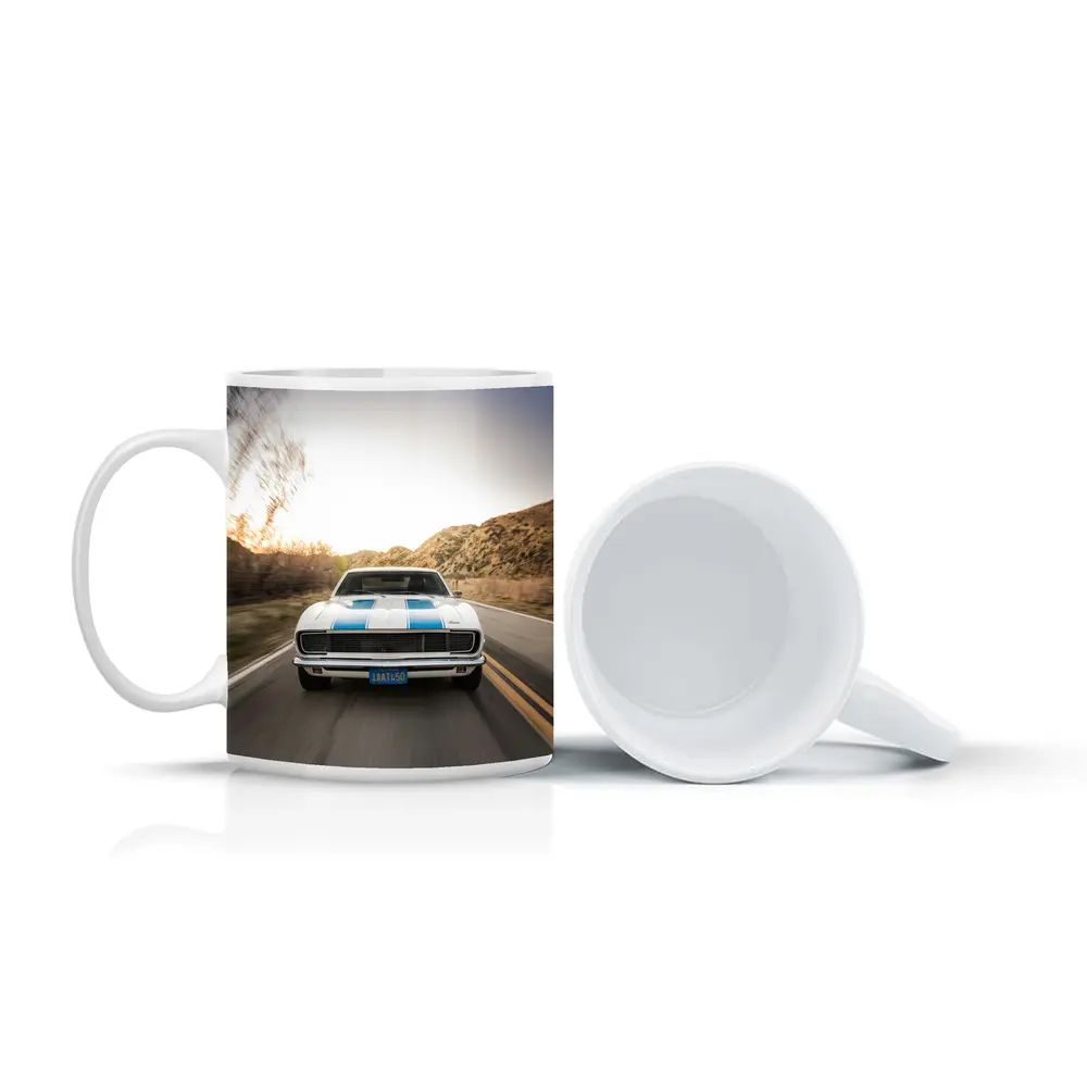 Chevrolet Camaro White Blue Stripes Desert Road – Mugs