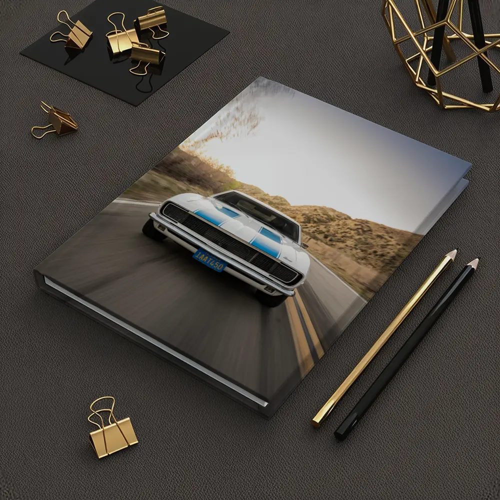 Chevrolet Camaro White Blue Stripes Desert Road – Notebooks