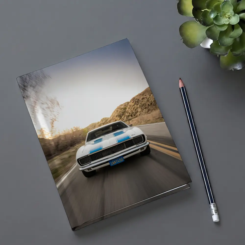 Chevrolet Camaro White Blue Stripes Desert Road – Notebooks