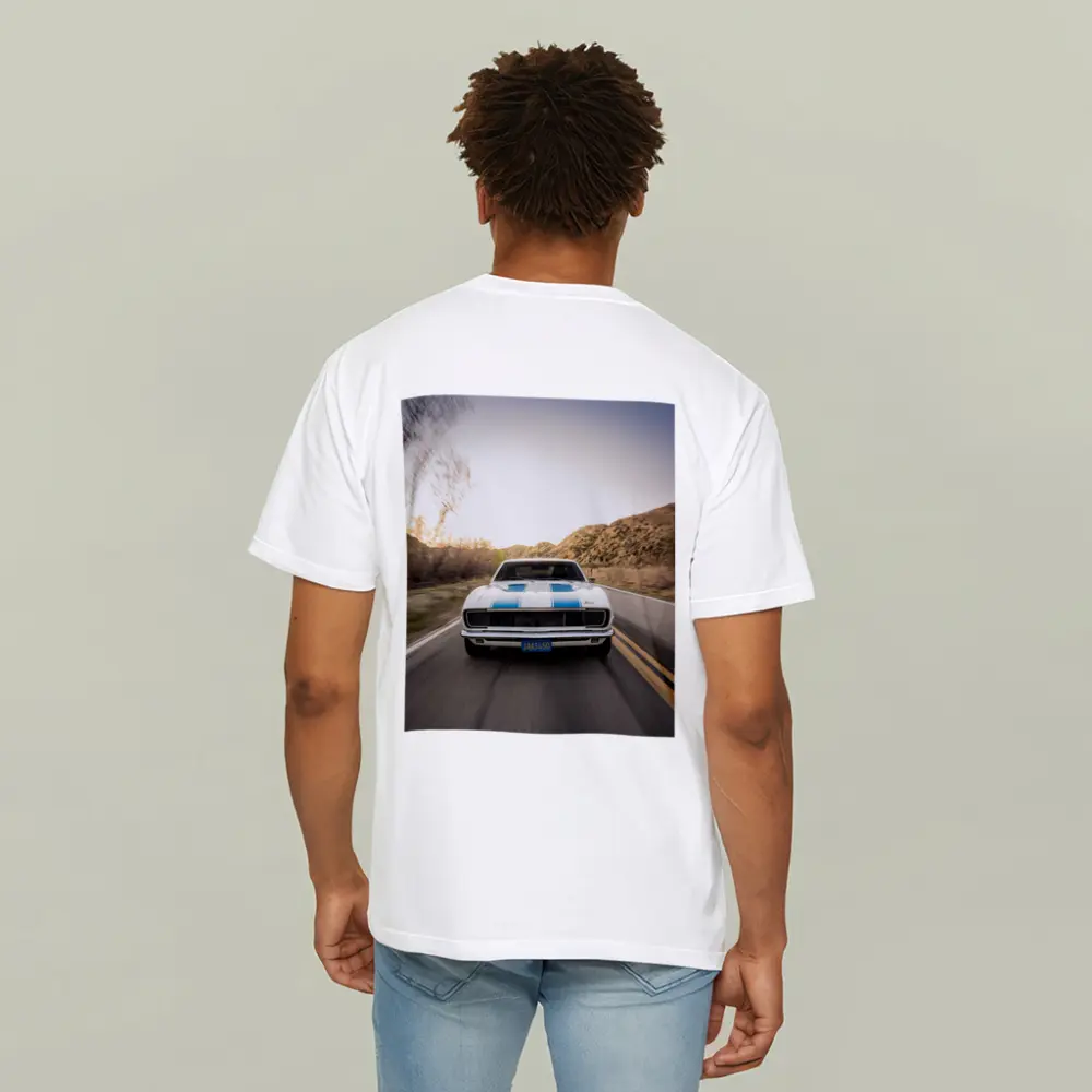 Chevrolet Camaro White Blue Stripes Desert Road – T-Shirts