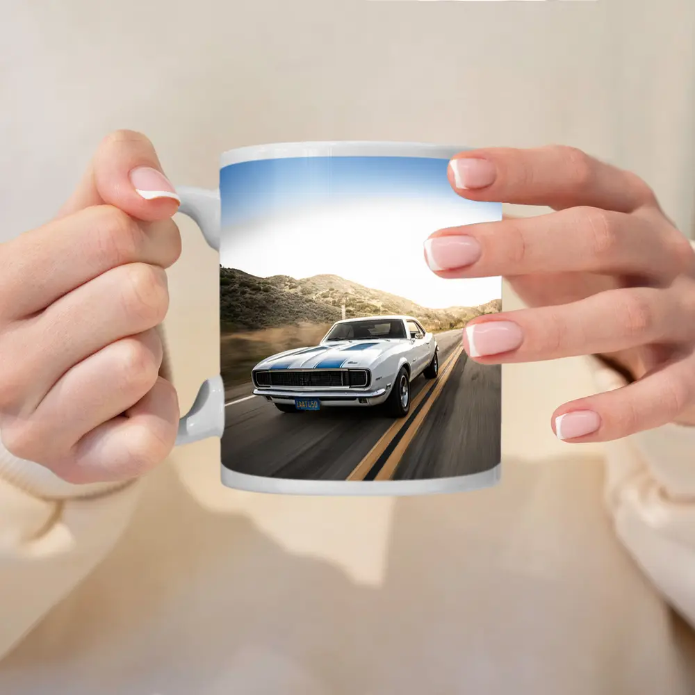 Chevrolet Camaro White Muscle Car Open Road – Mugs
