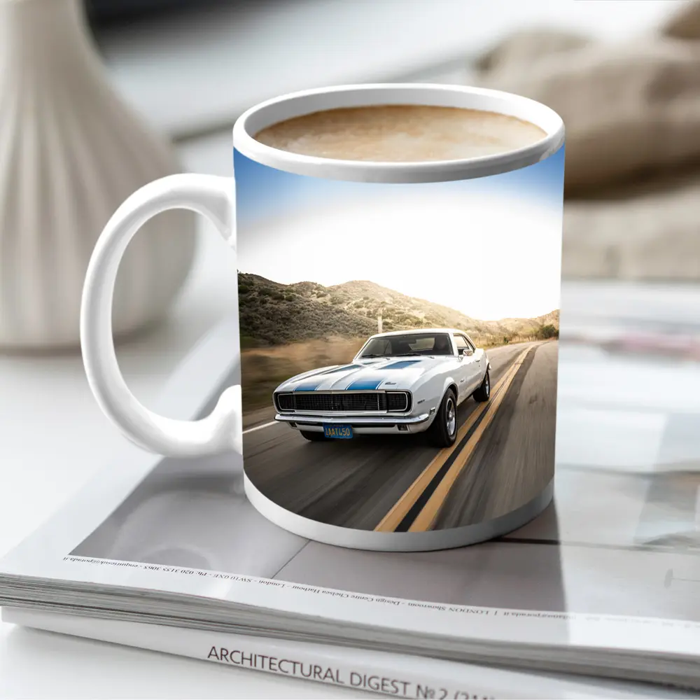 Chevrolet Camaro White Muscle Car Open Road – Mugs