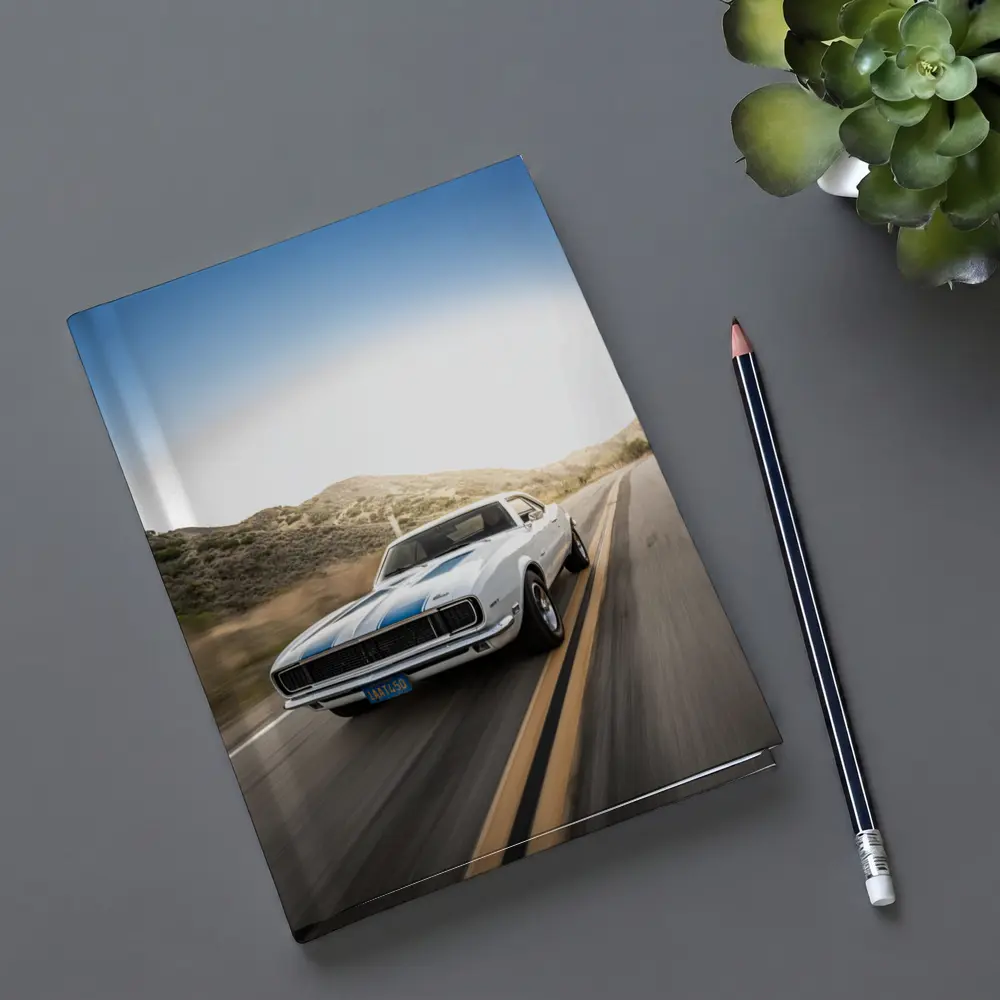 Chevrolet Camaro White Muscle Car Open Road – Notebooks