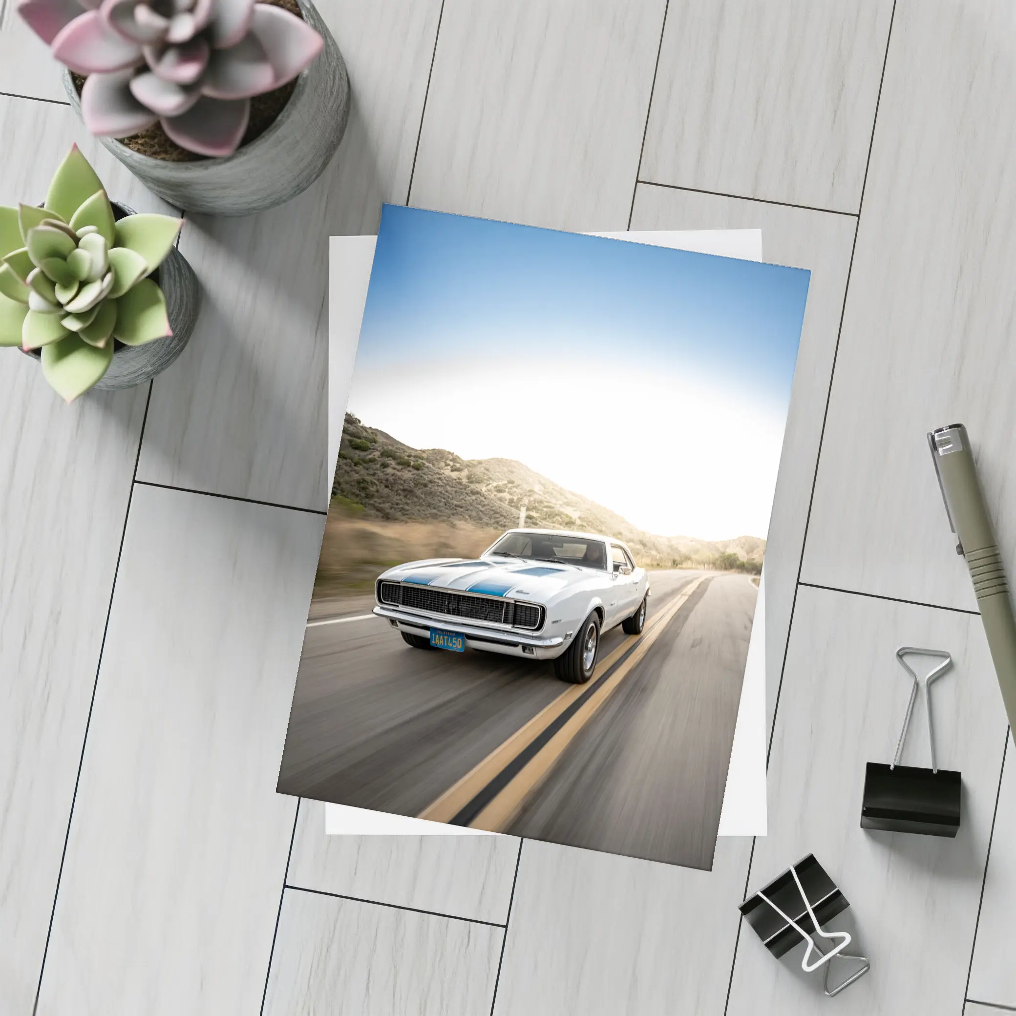 Chevrolet Camaro White Muscle Car Open Road – Postcards