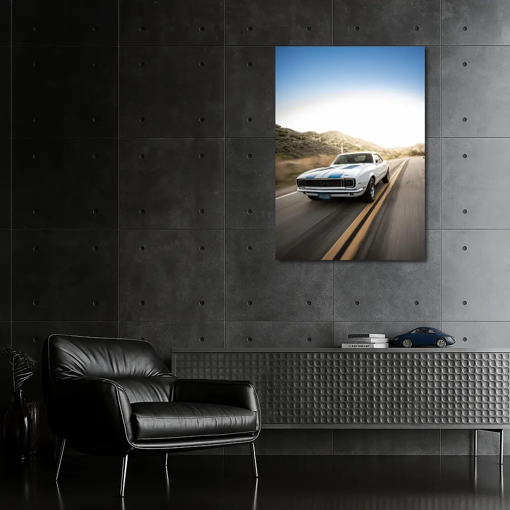 Chevrolet Camaro White Muscle Car Open Road – Wall Art