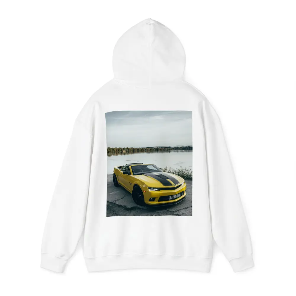 Yellow Chevrolet Camaro Convertible By Lake – Hoodies