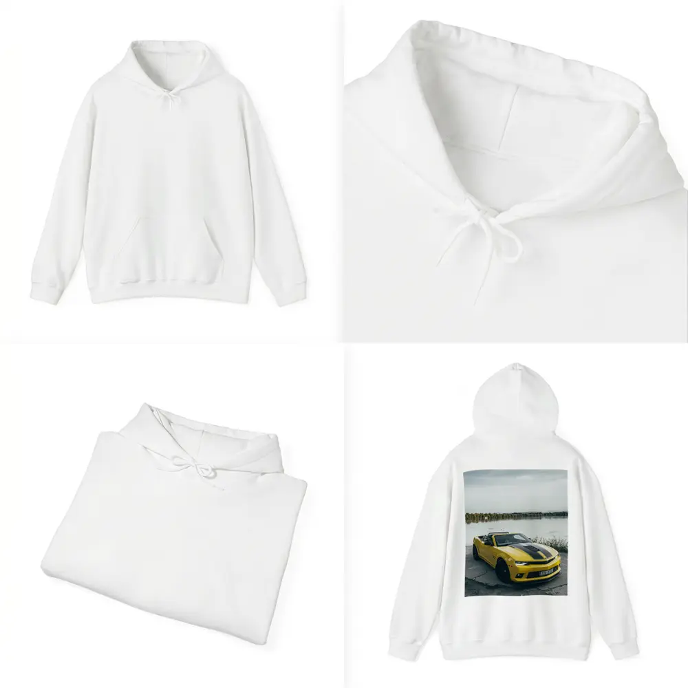Yellow Chevrolet Camaro Convertible By Lake – Hoodies