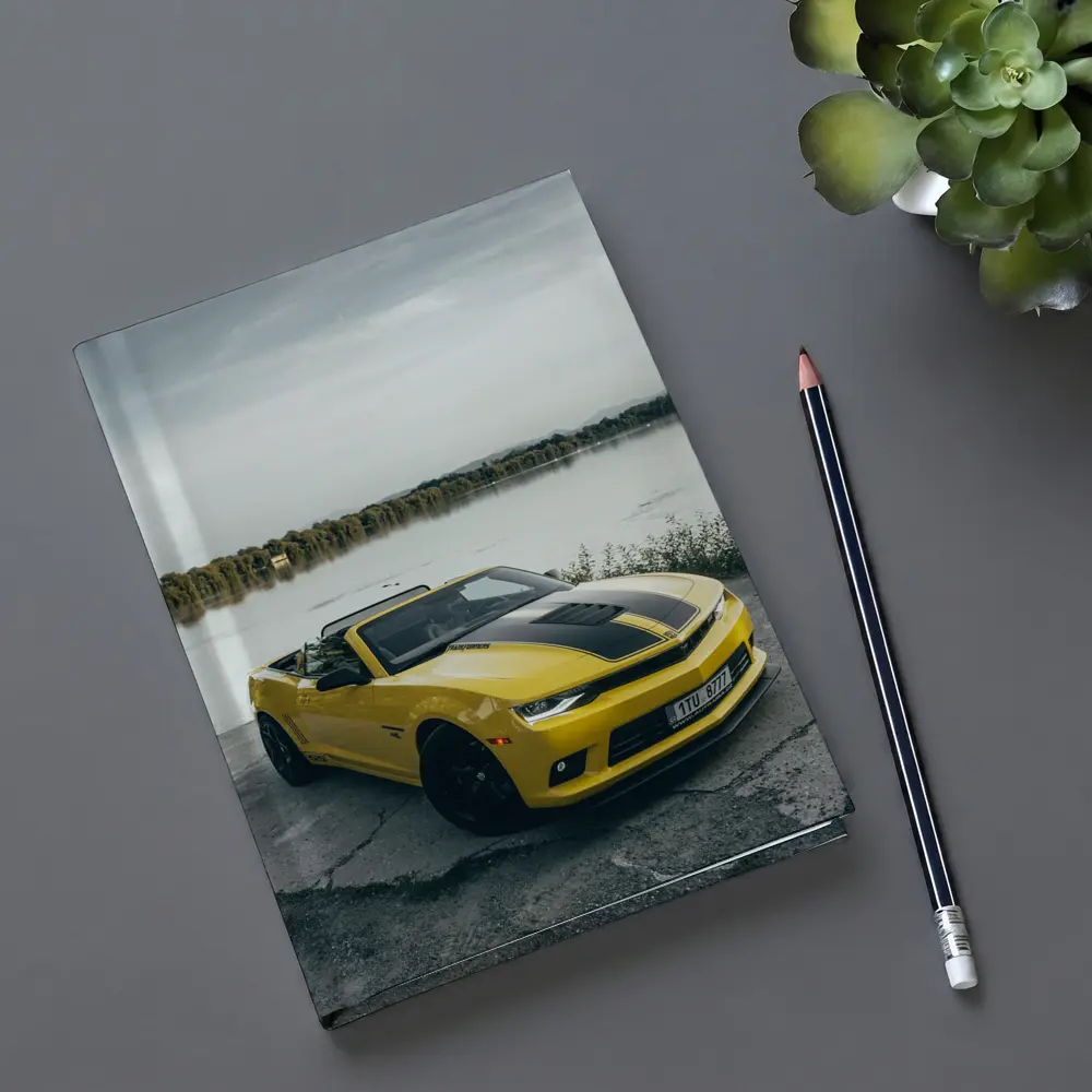 Yellow Chevrolet Camaro Convertible By Lake – Notebooks