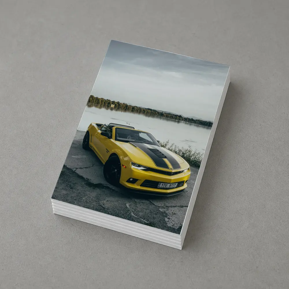 Yellow Chevrolet Camaro Convertible By Lake – Postcards