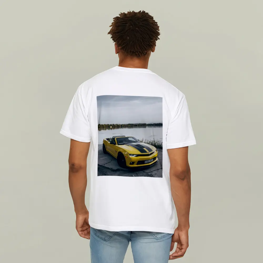 Yellow Chevrolet Camaro Convertible By Lake – T-Shirts