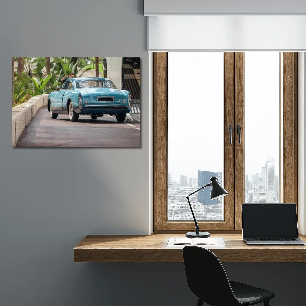 Classic Chrysler Coupe Blue Rear Street View – Wall Art