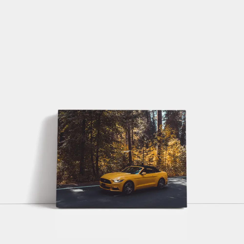 Yellow Ford Mustang Convertible Forest Road – Wall Art