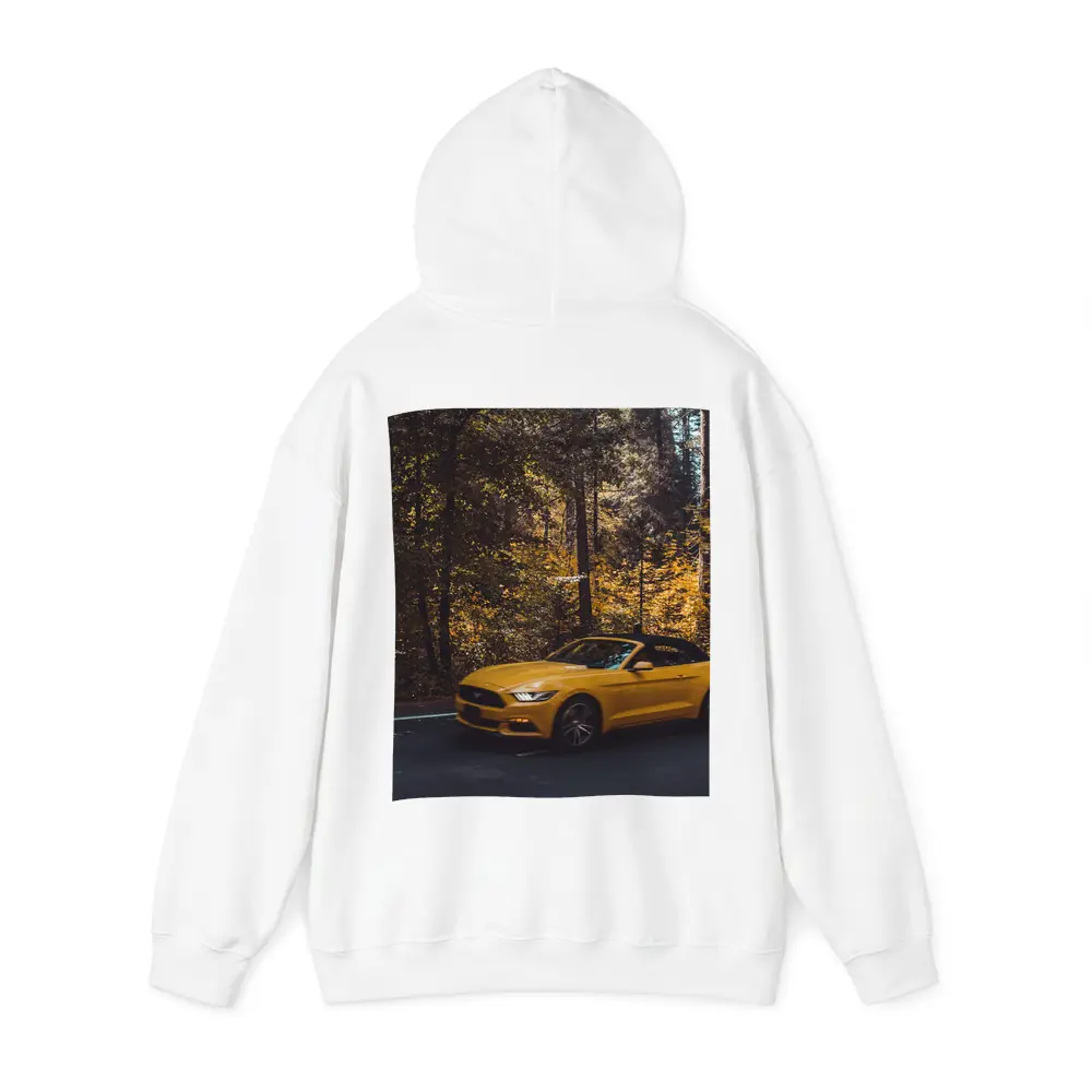 Yellow Ford Mustang Convertible Forest Road – Hoodies