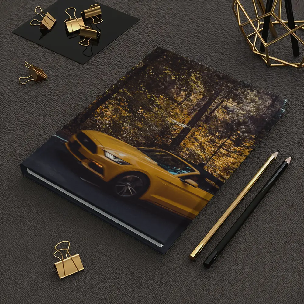 Yellow Ford Mustang Convertible Forest Road – Notebooks