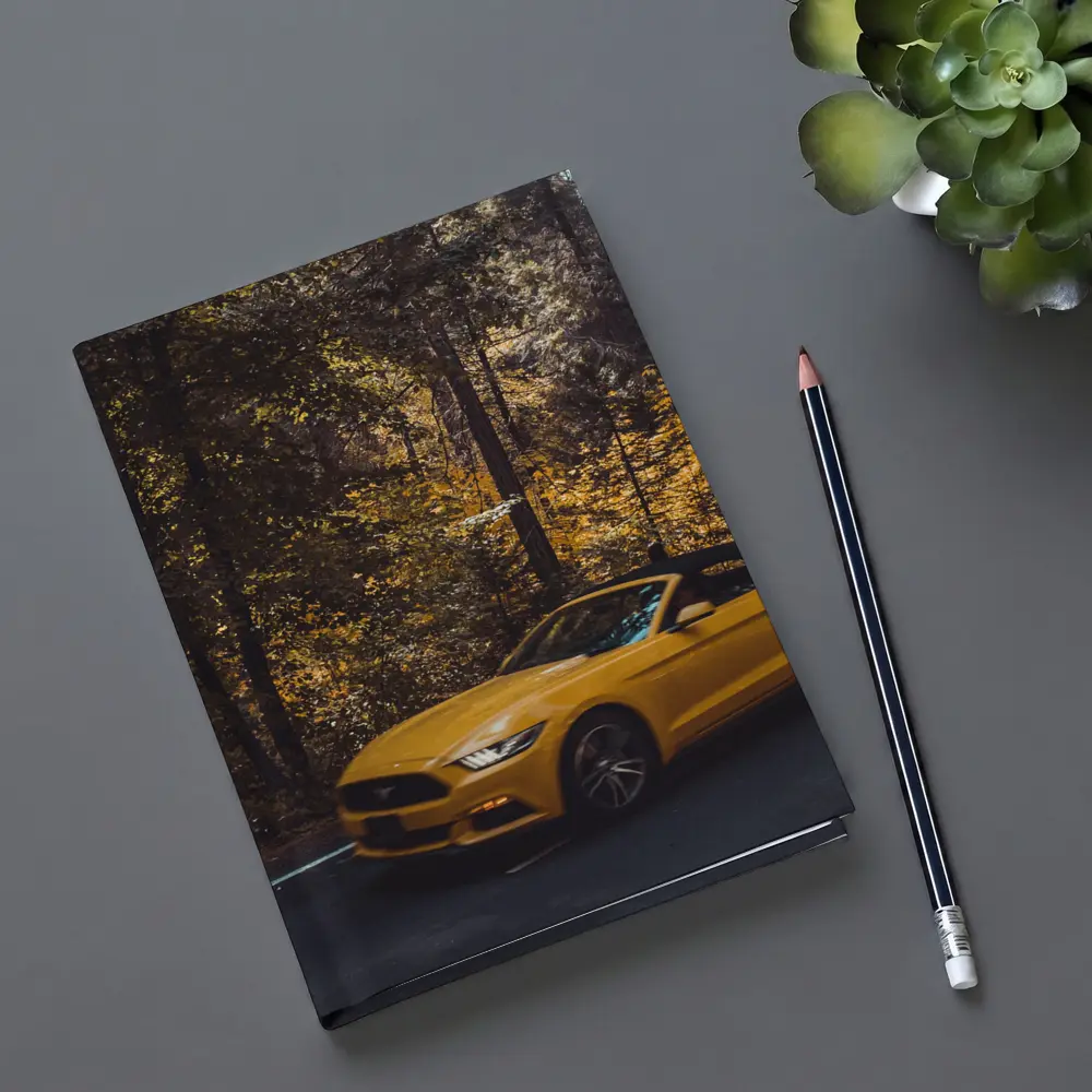 Yellow Ford Mustang Convertible Forest Road – Notebooks