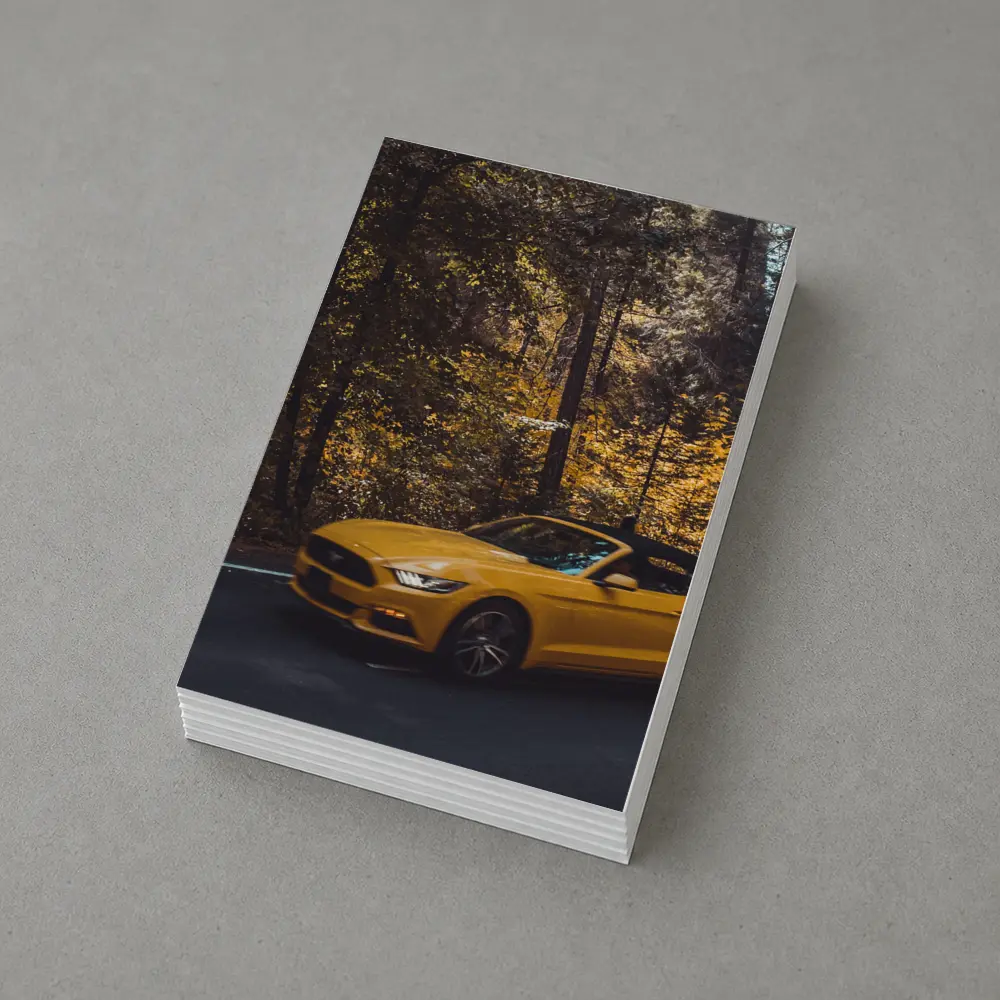 Yellow Ford Mustang Convertible Forest Road – Postcards