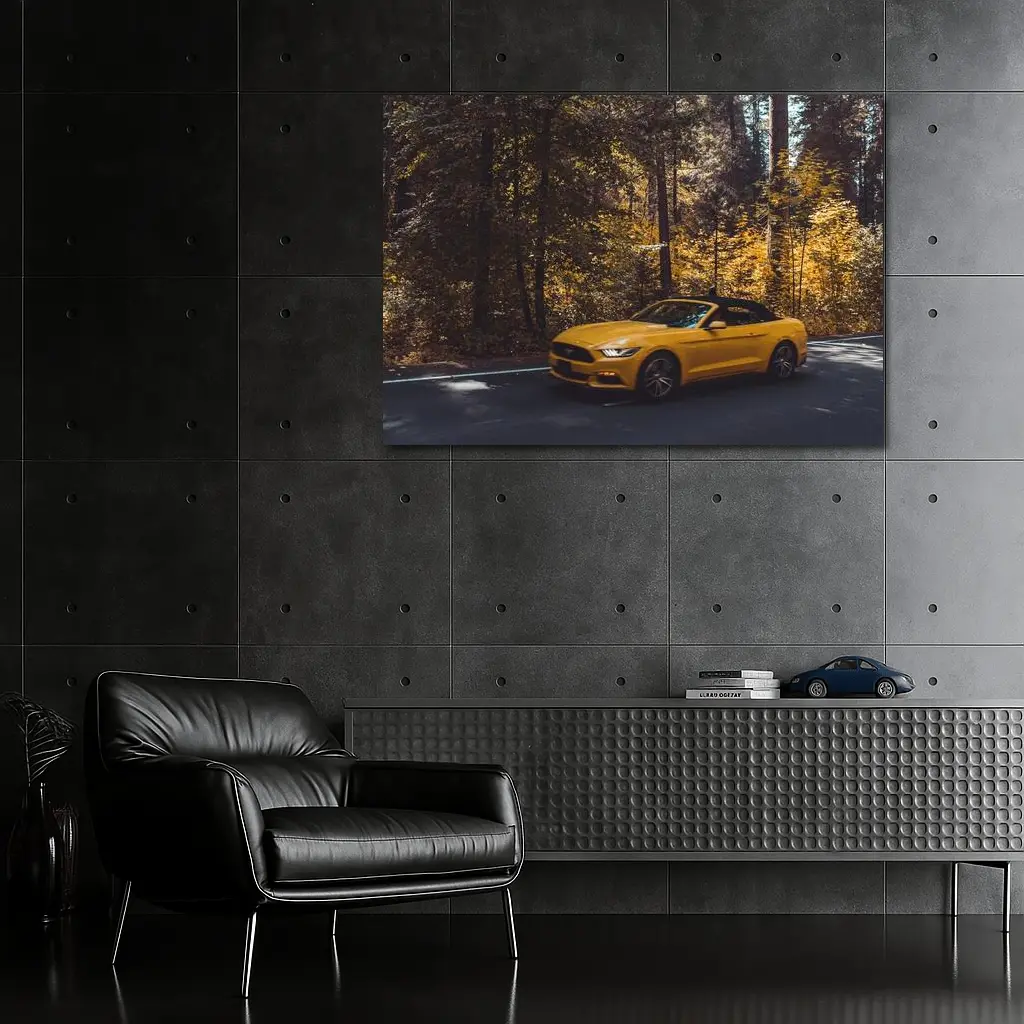 Yellow Ford Mustang Convertible Forest Road – Wall Art