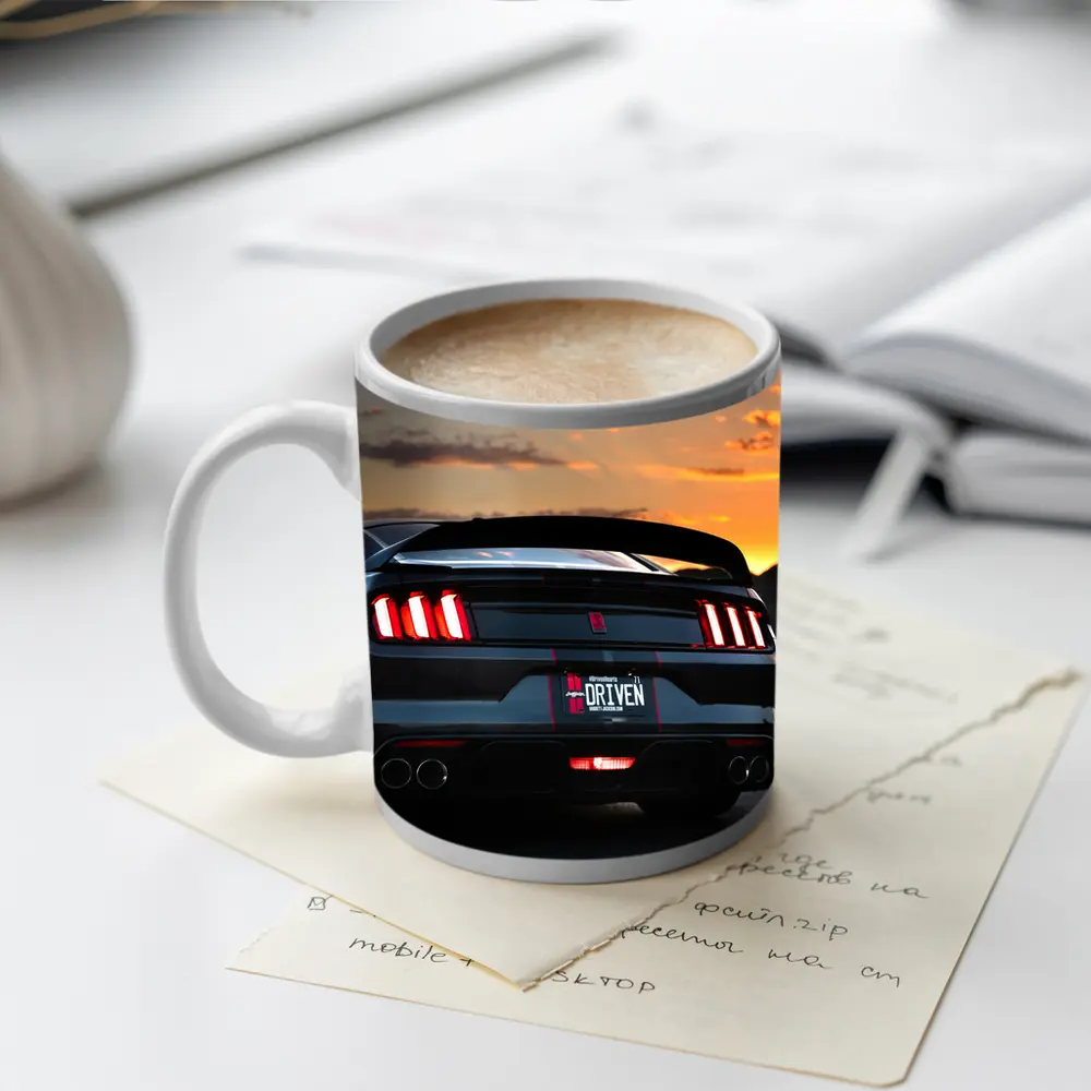 Ford Mustang Rear View Desert Sunset – Mugs