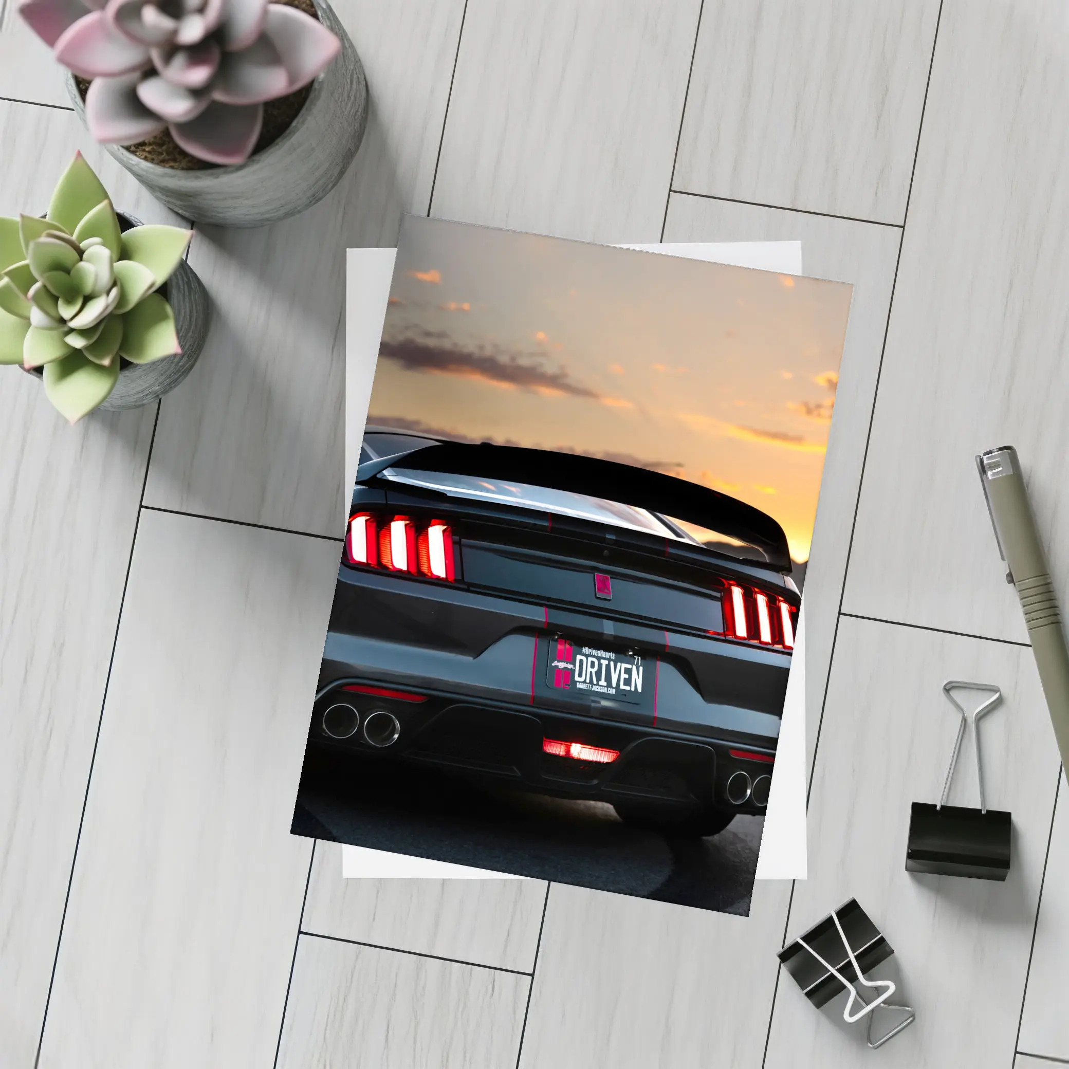 Ford Mustang Rear View Desert Sunset – Postcards