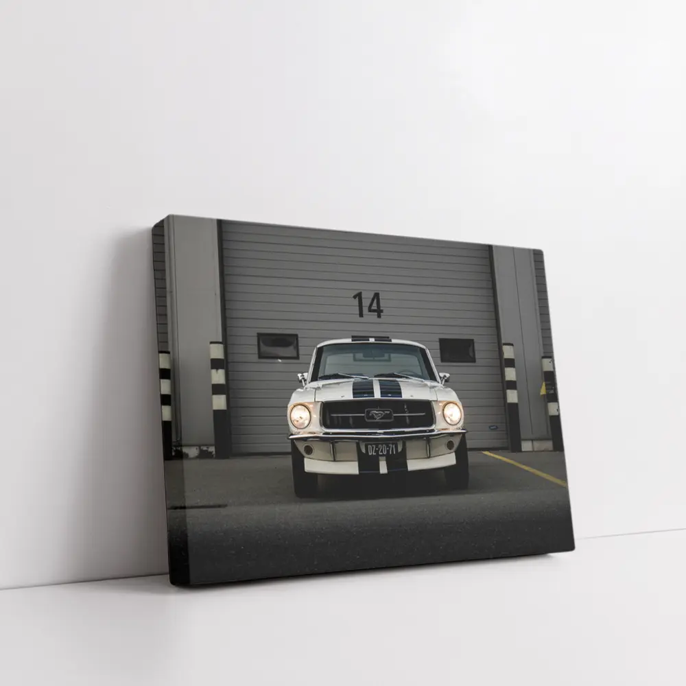 Ford Mustang Classic White Racing Stripes Garage – Wall Art
