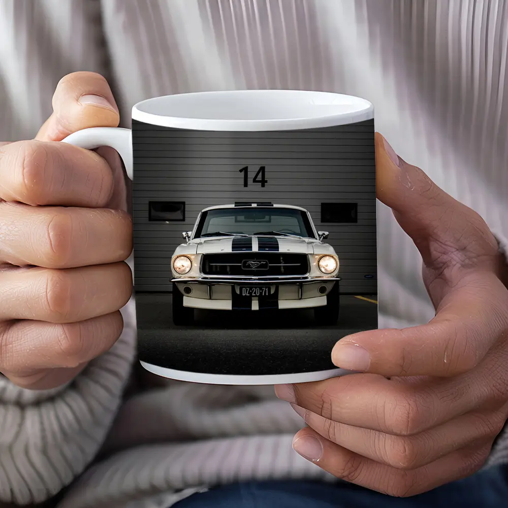Ford Mustang Classic White Racing Stripes Garage – Mugs
