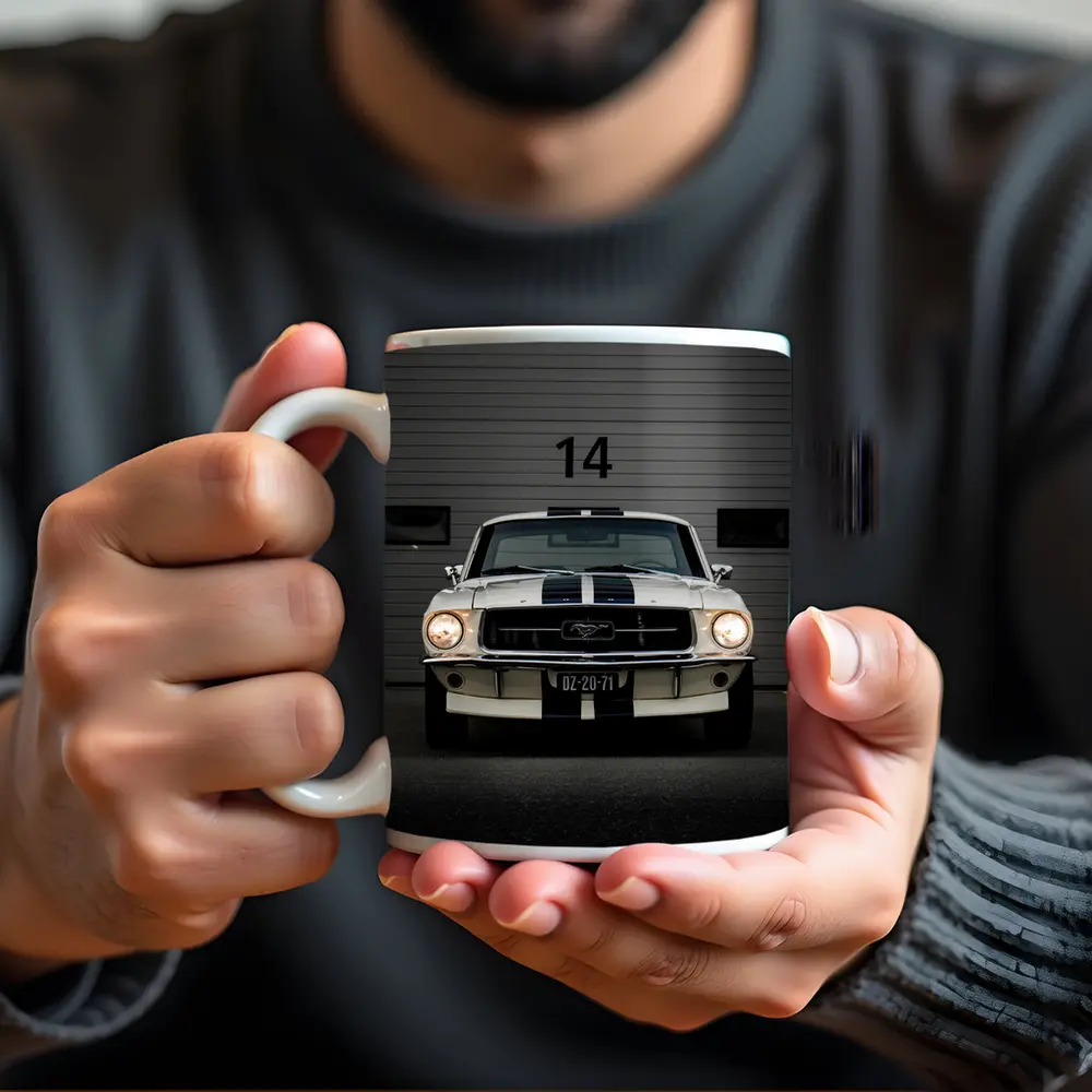 Ford Mustang Classic White Racing Stripes Garage – Mugs