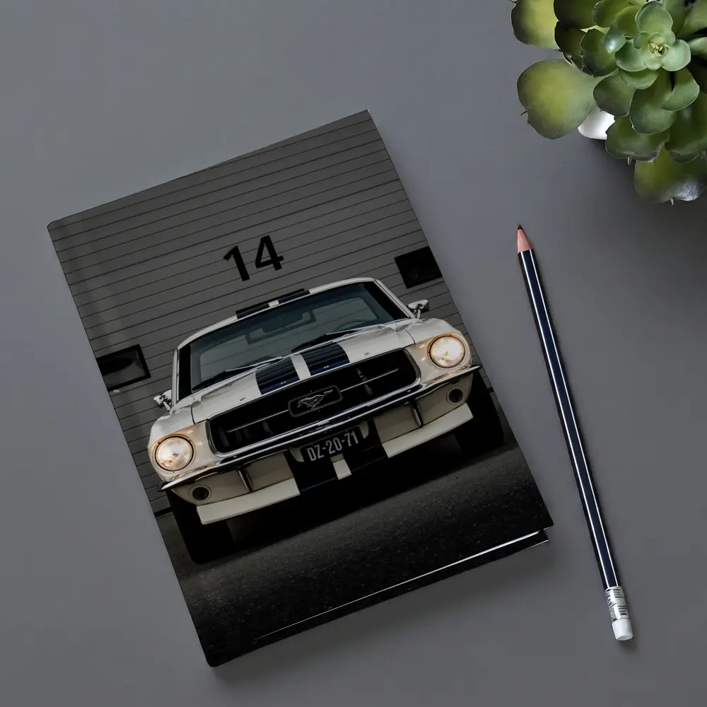Ford Mustang Classic White Racing Stripes Garage – Notebooks