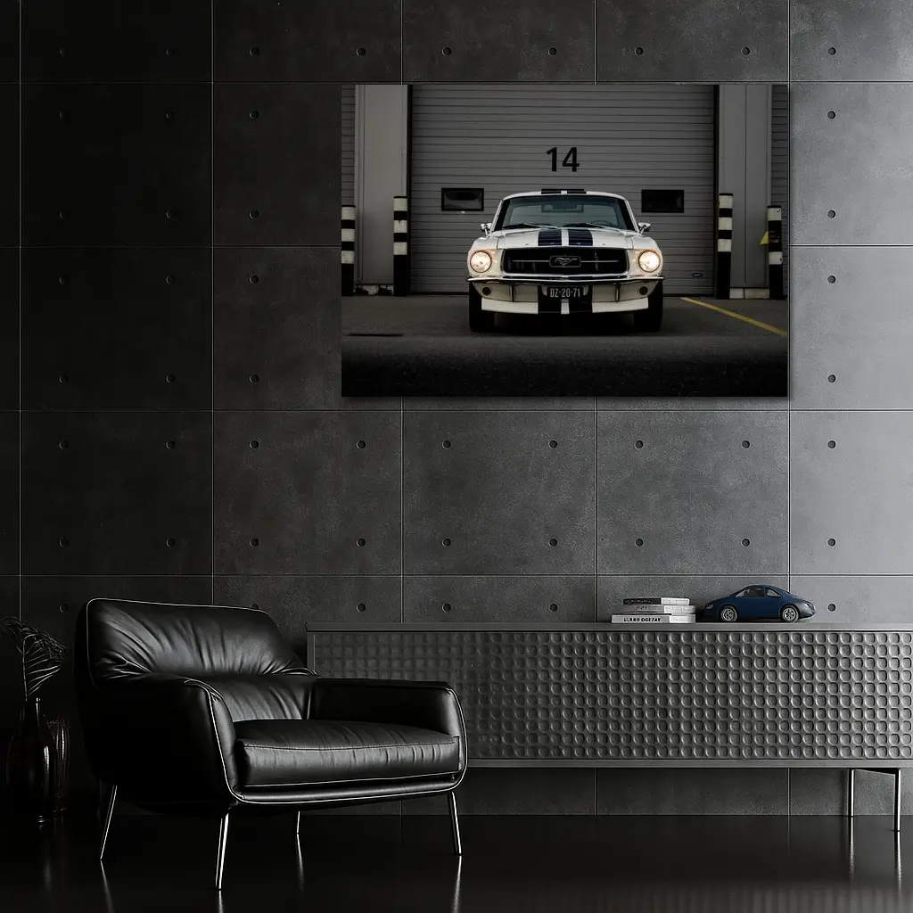 Ford Mustang Classic White Racing Stripes Garage – Wall Art