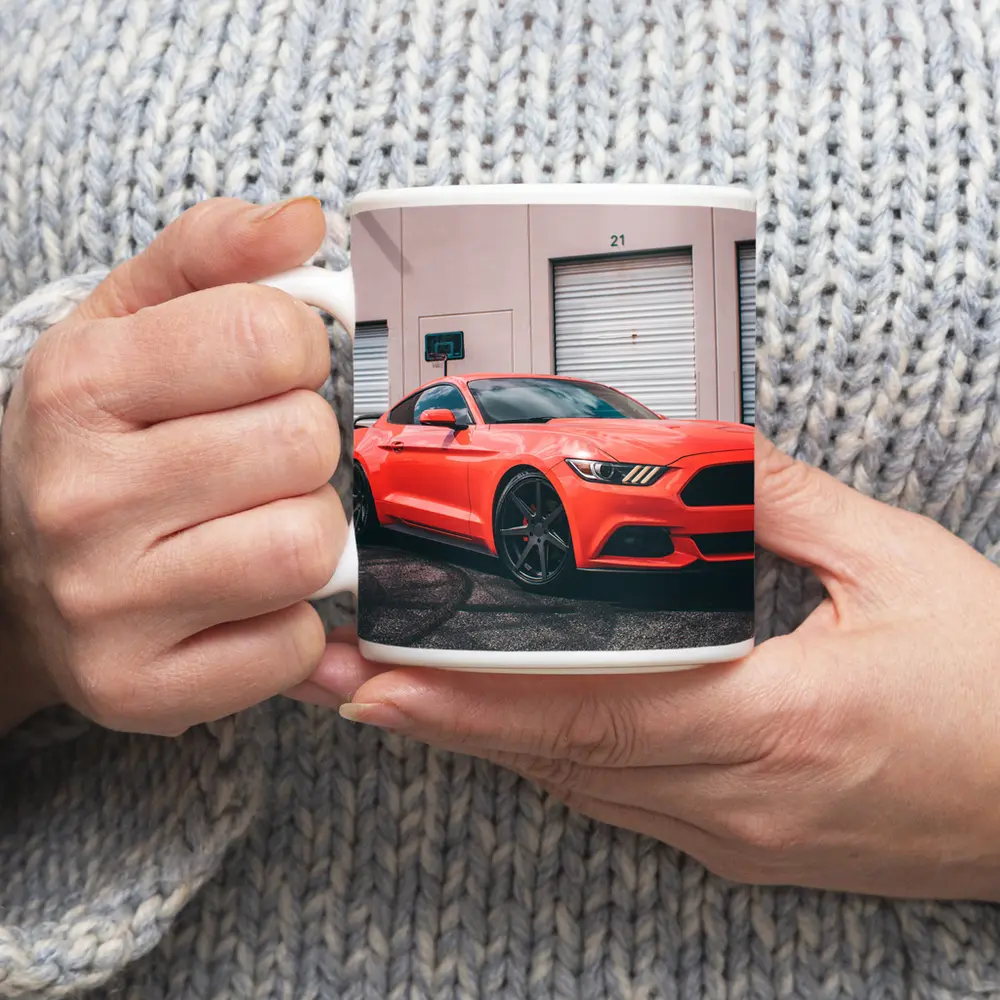 Ford Mustang Red Sports Car Urban Setting – Mugs