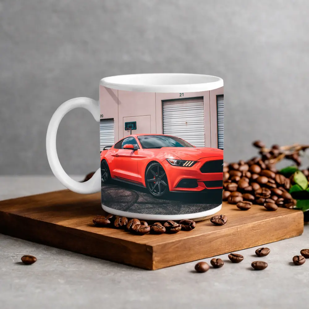 Ford Mustang Red Sports Car Urban Setting – Mugs