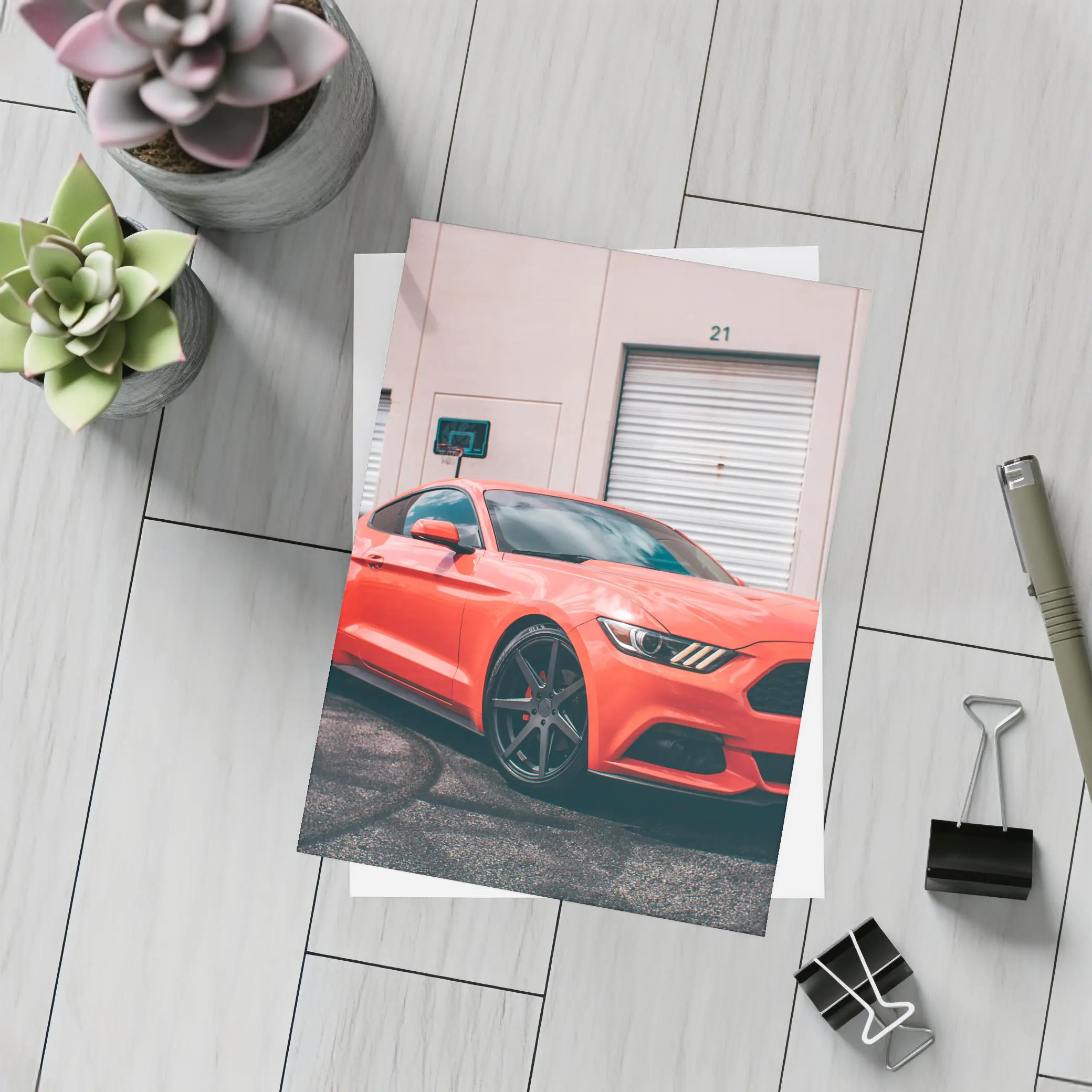 Ford Mustang Red Sports Car Urban Setting – Postcards