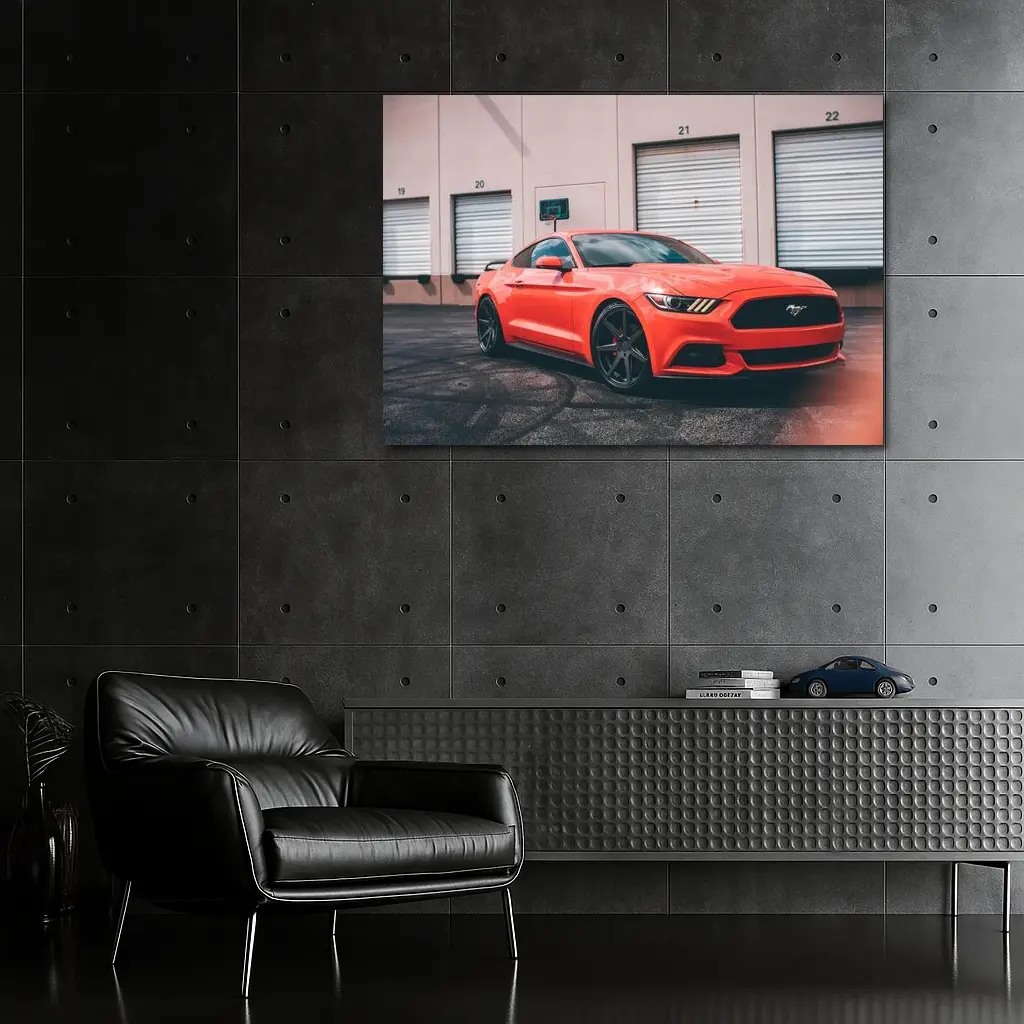 Ford Mustang Red Sports Car Urban Setting – Wall Art