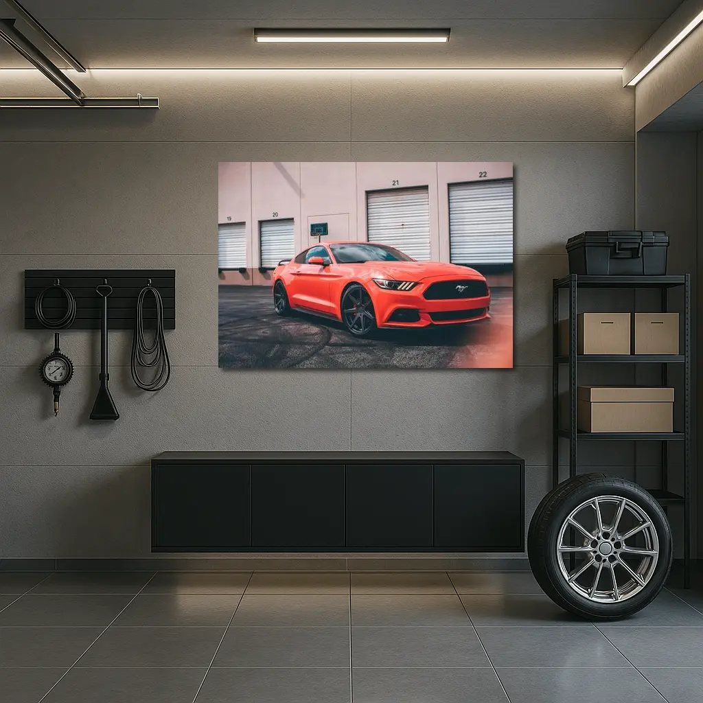 Ford Mustang Red Sports Car Urban Setting – Wall Art