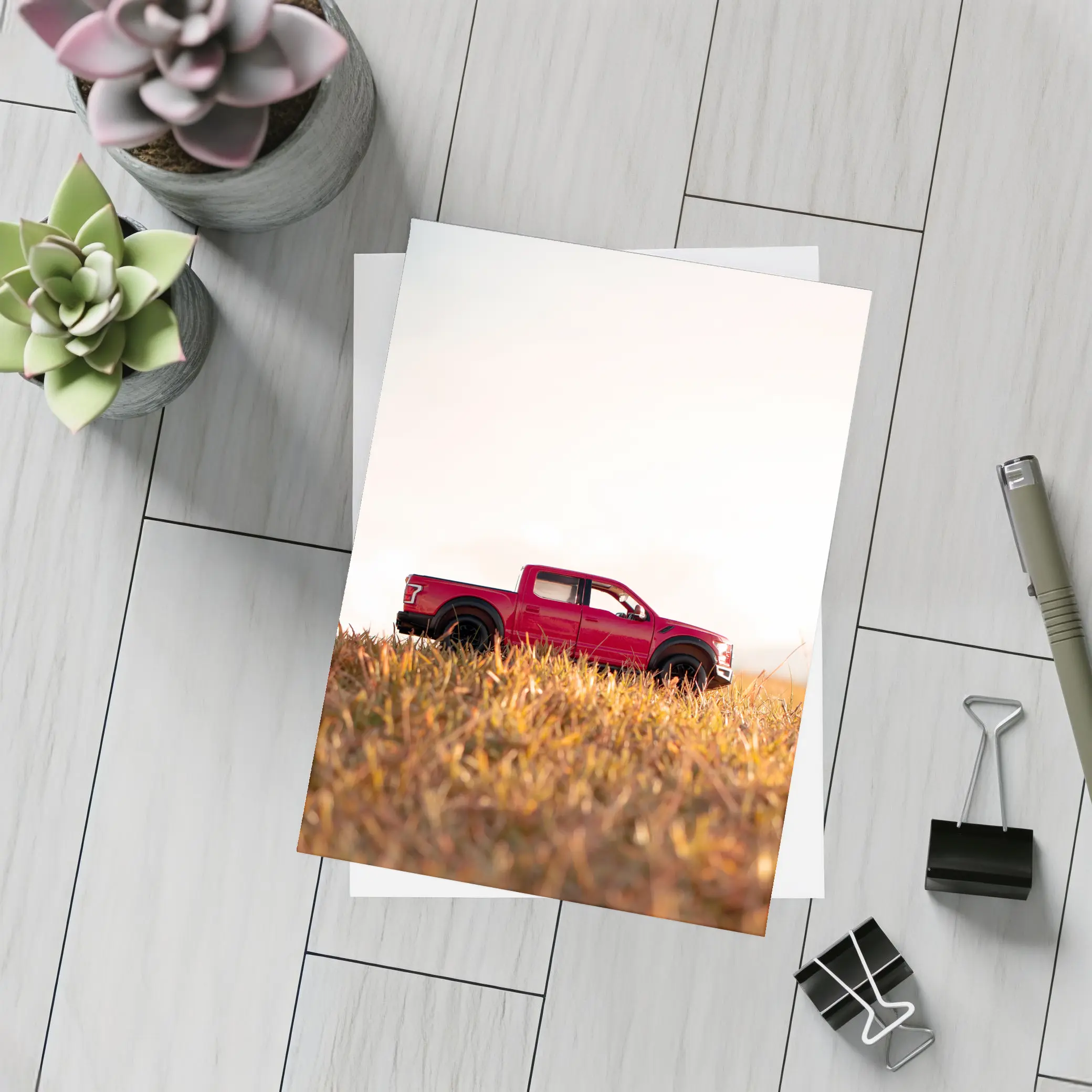 Red Ford F-Series Truck Golden Grass Field – Postcards