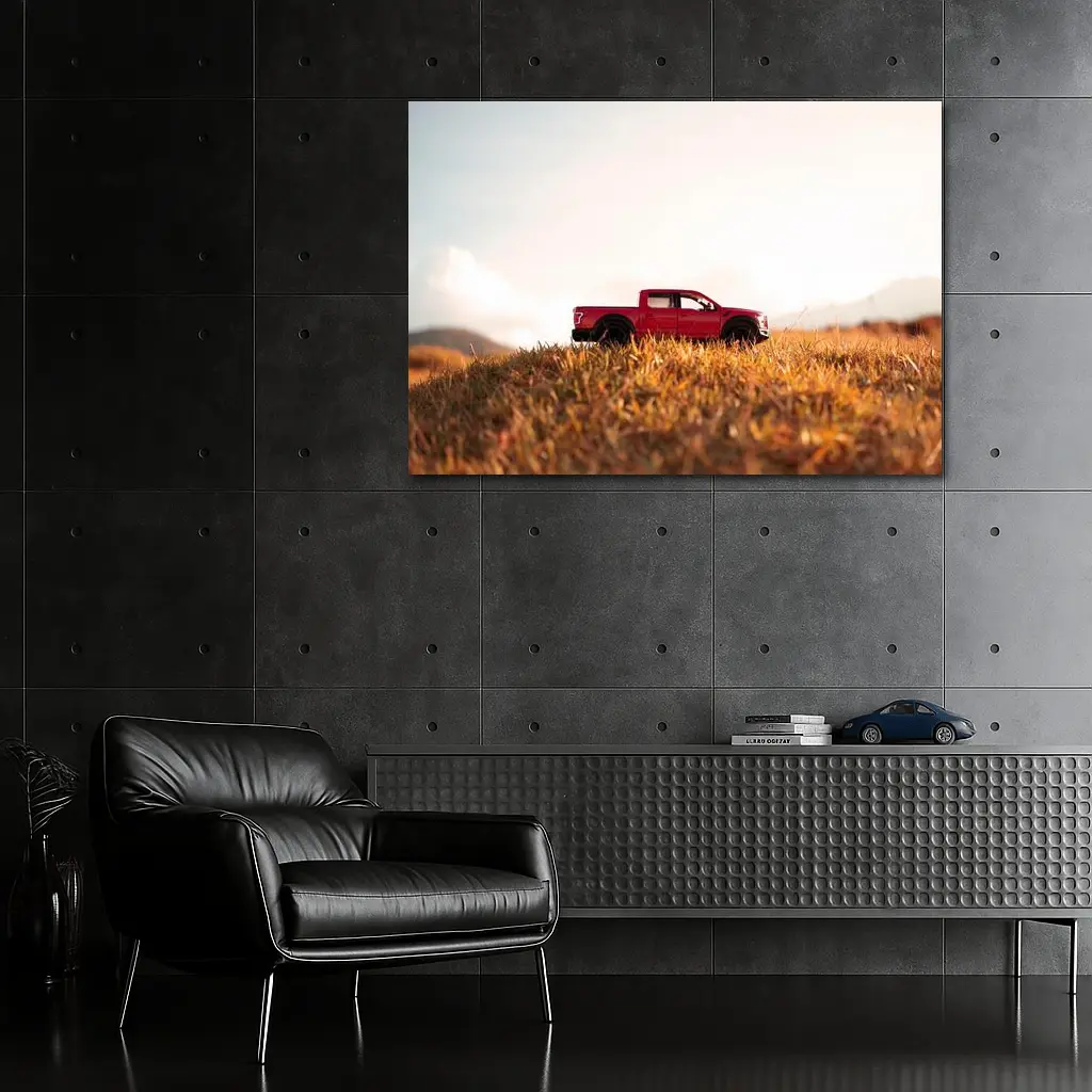 Red Ford F-Series Truck Golden Grass Field – Wall Art