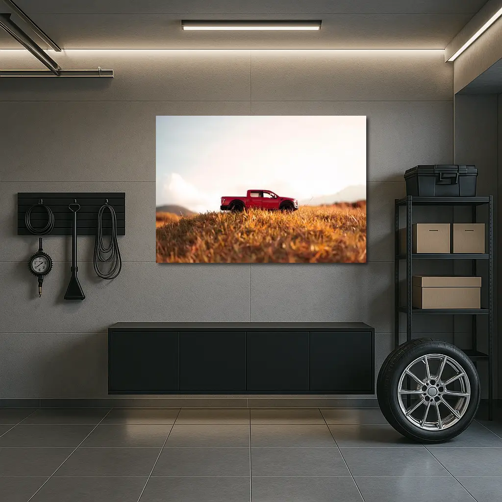 Red Ford F-Series Truck Golden Grass Field – Wall Art