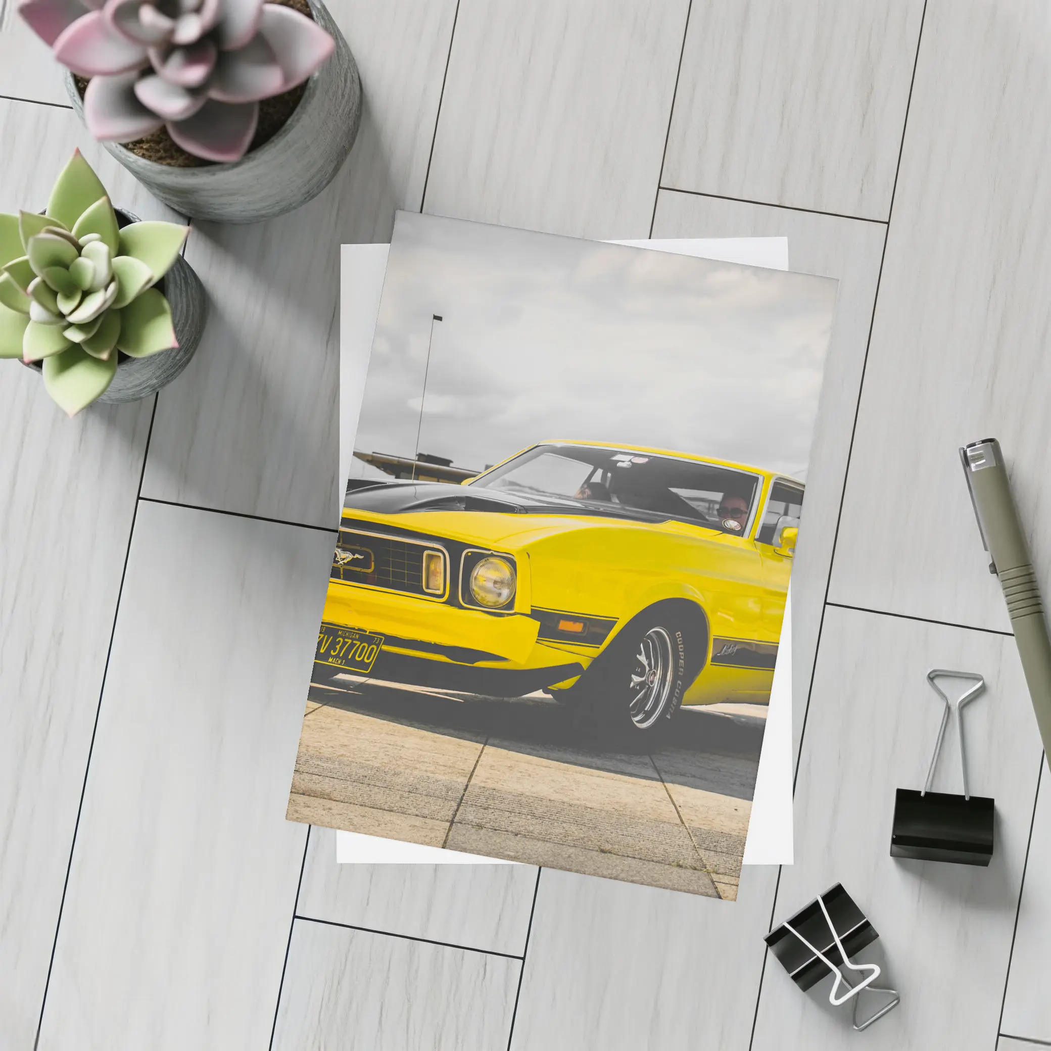 Ford Mustang Mach One Yellow Classic Car – Postcards