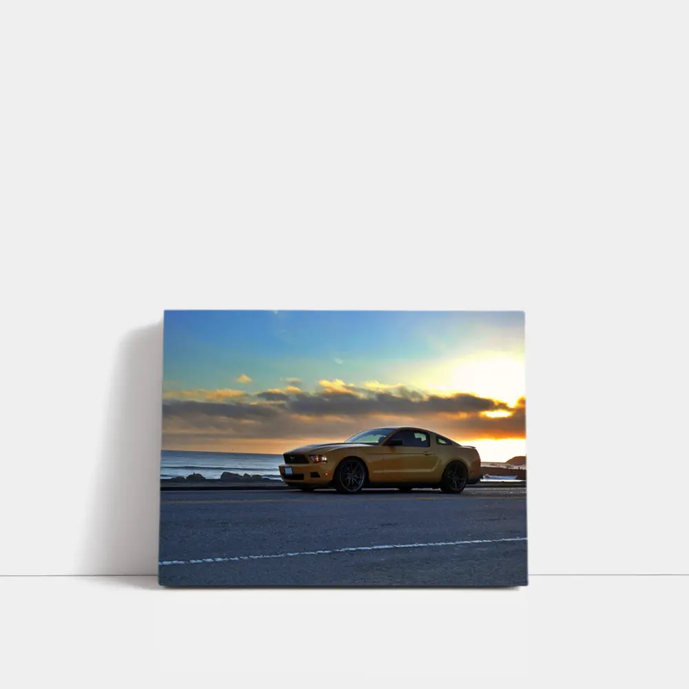 Ford Mustang Gold Coupe Coastal Sunset – Wall Art