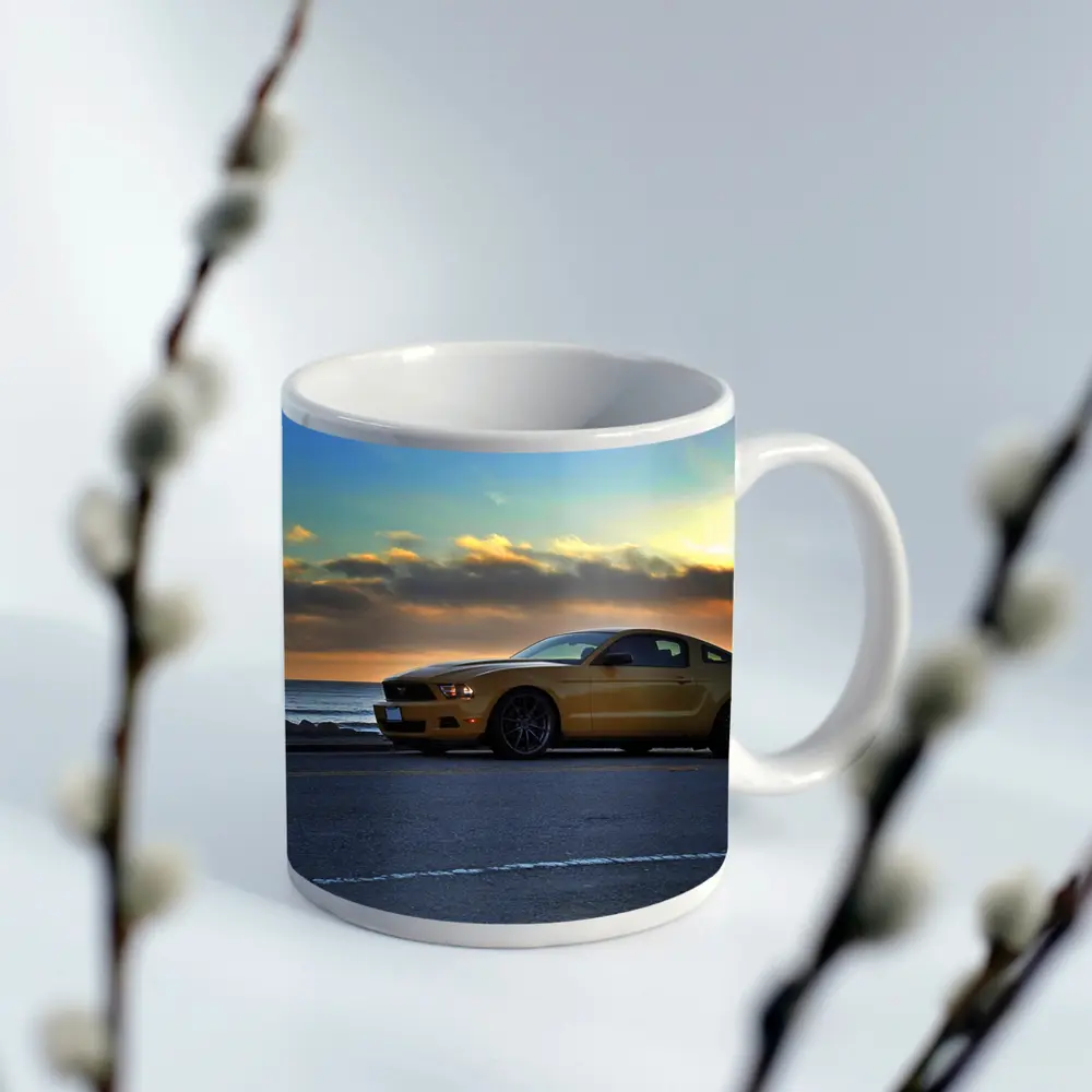 Ford Mustang Gold Coupe Coastal Sunset – Mugs