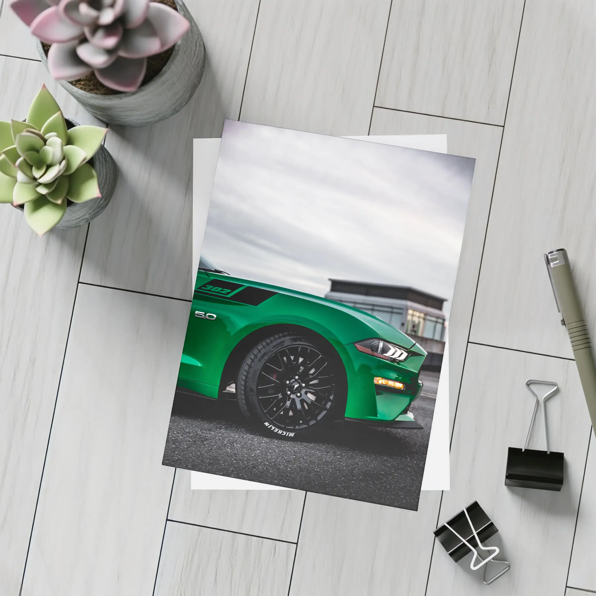 Ford Mustang Green Boss 302 Overcast Sky – Postcards