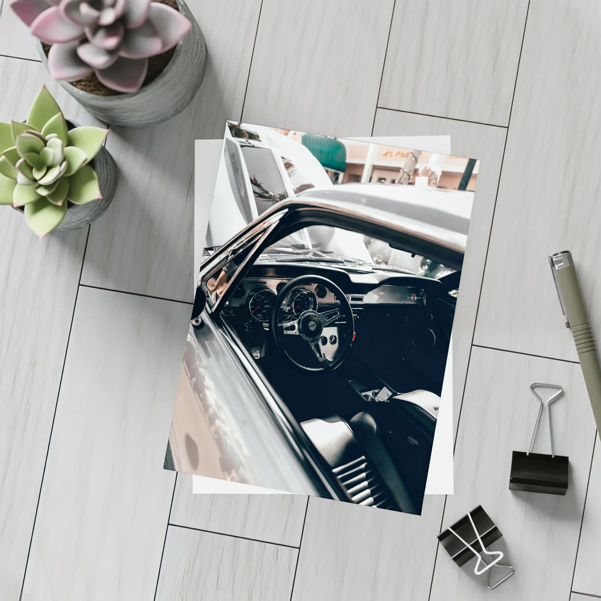 Classic Car Interior Black Steering Wheel – Postcards