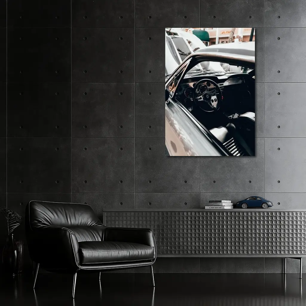 Classic Car Interior Black Steering Wheel – Wall Art